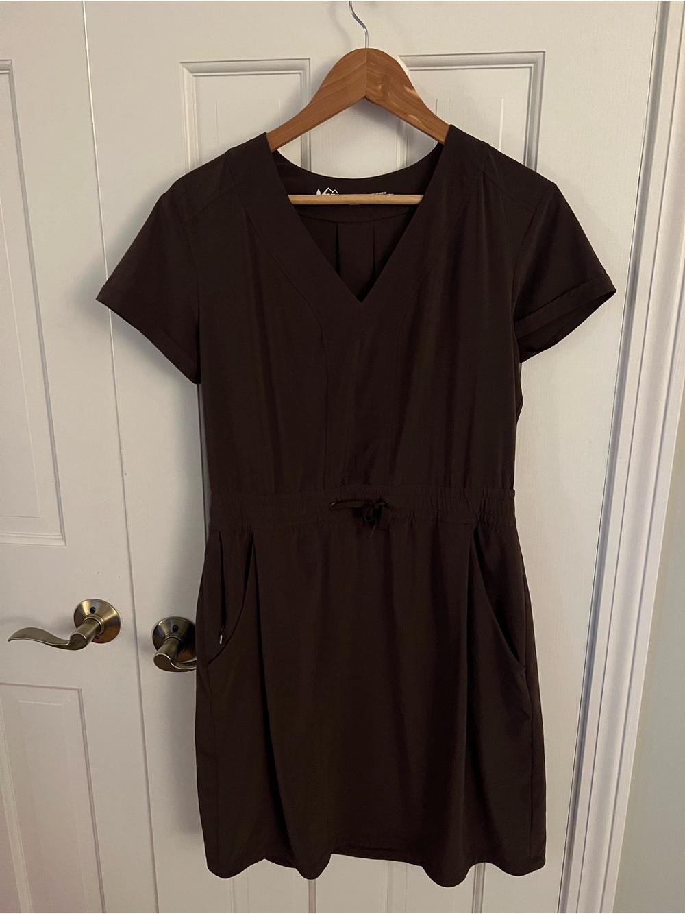 REI Short Sleeve V-Neck Drawstring Mini Dress - Purple